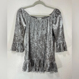Beachlunchlounge Dark Silver Crushed Velvet Off the Shoulder Top Women’s Small